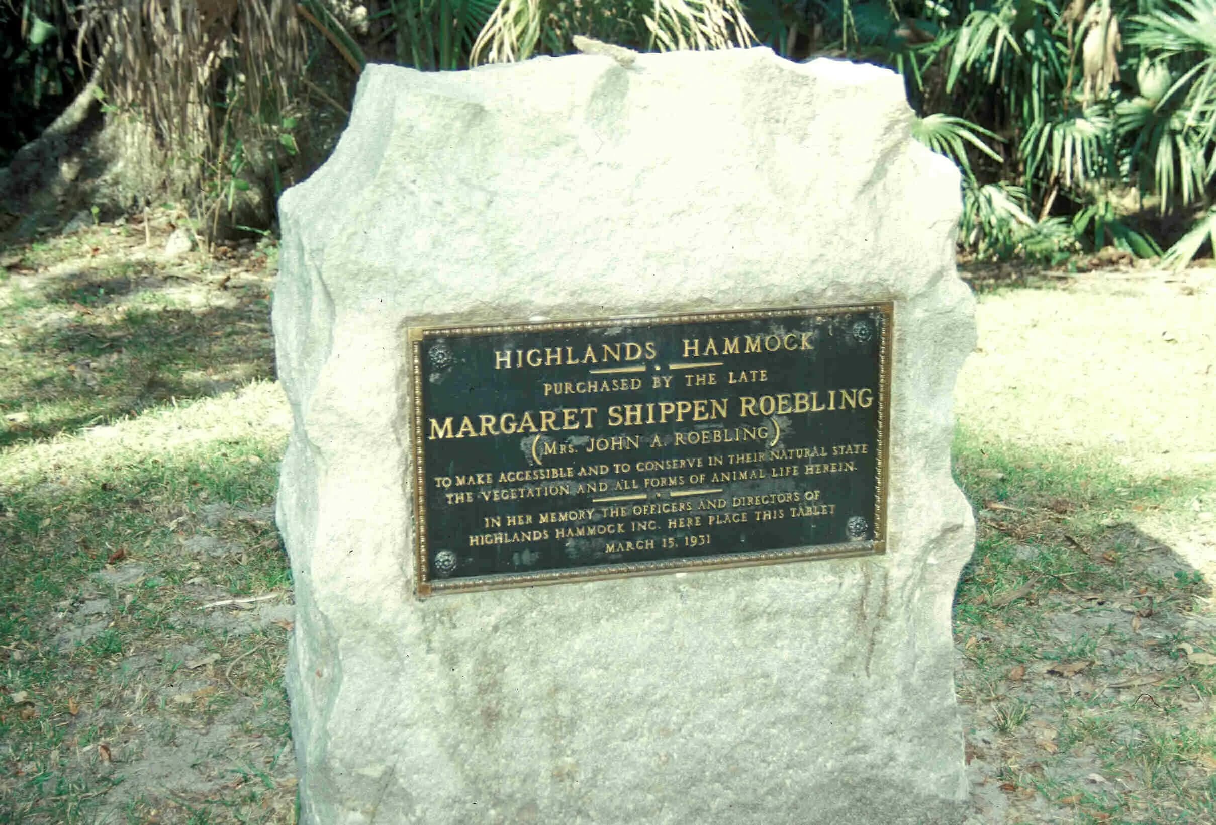 margaret highlands hammock plaque